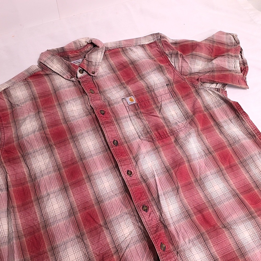 Carhartt Button Down Mens 2XL Tall Red Plaid Relaxed Fit Short Sleeve Outdoor